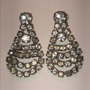 Huge Vintage Silver Tone CZ Rhinestone Retro Boho Runway Screwback Earrings